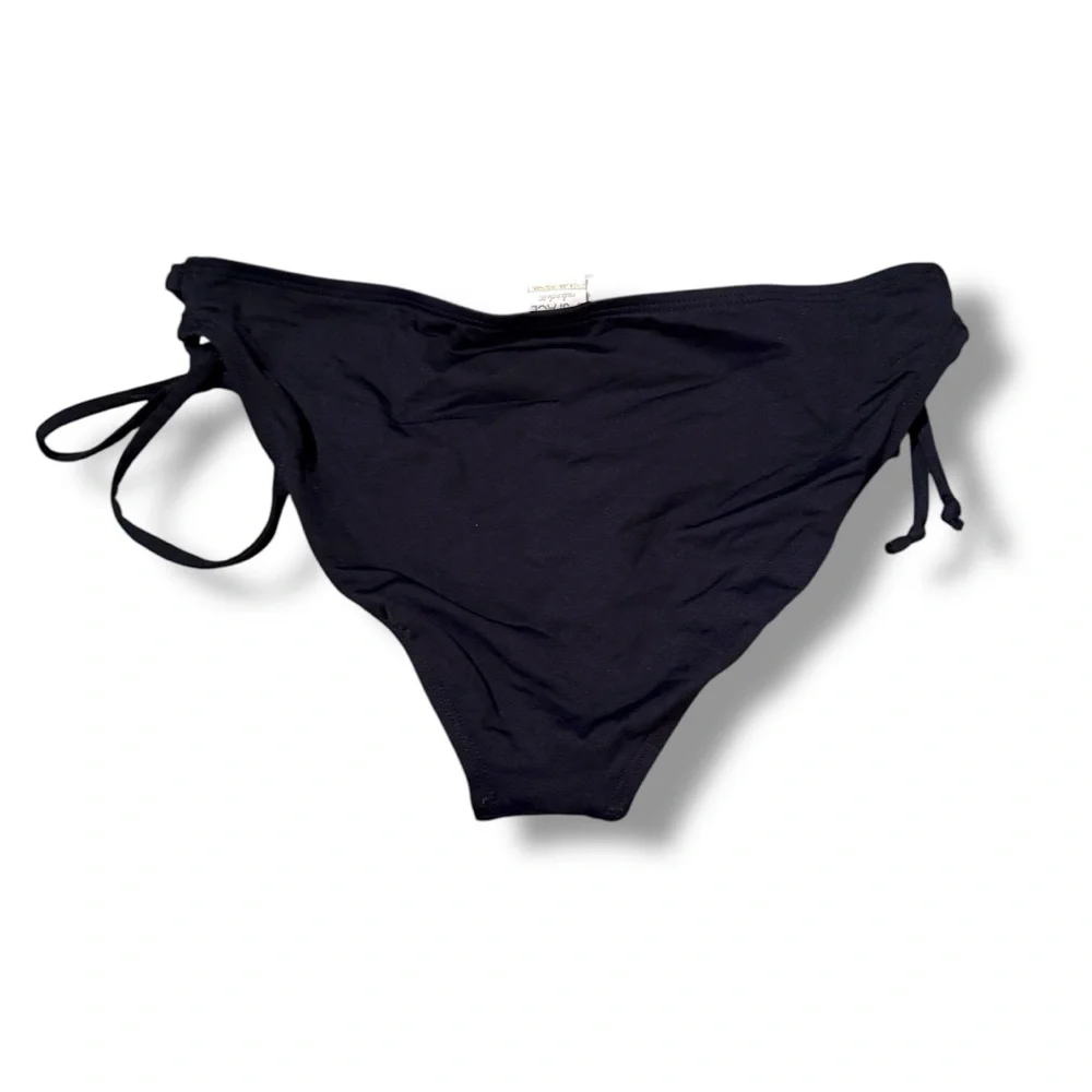 L Space Ella Black Side Tie Bikini Swim Bottoms‎ Sz M Full Cut